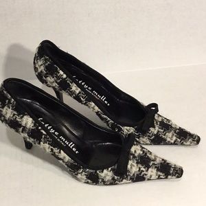 Bettye Muller Black & White Tweed Woven Plaid Pump